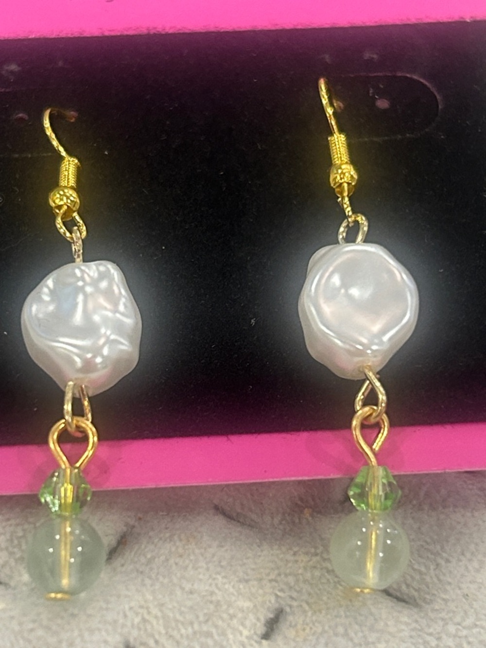 Aventurine Green Bead with Pearl Dainty Earrings-NWT